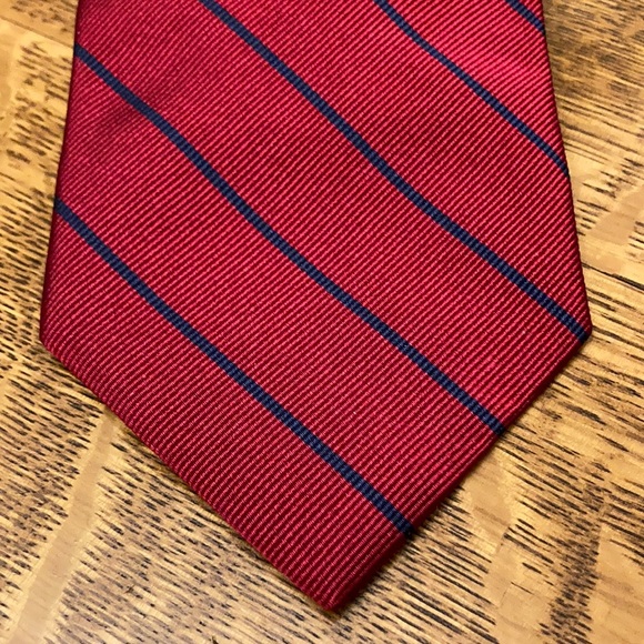 Land’s End Silk Necktie Red Blue Stripe - Picture 2 of 4